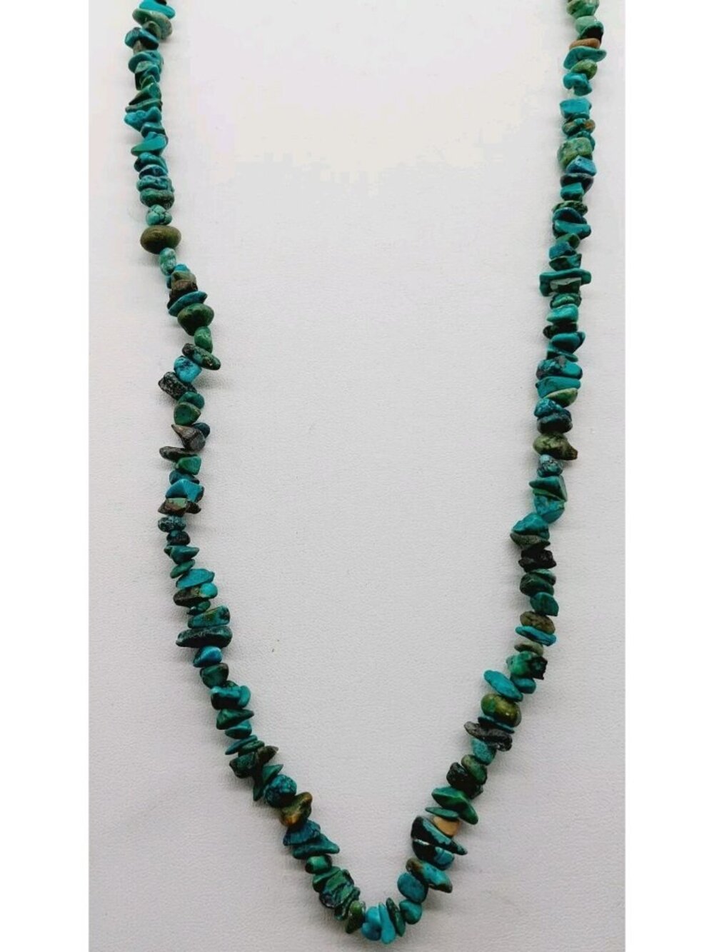 Natural Green Blue Turquoise handmade Vintage Gemstone Chip Necklace Long